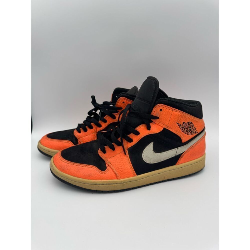 Nike Mens Orange Black Air Jordan 1 Mid Black Cone Sneakers Size 10.5